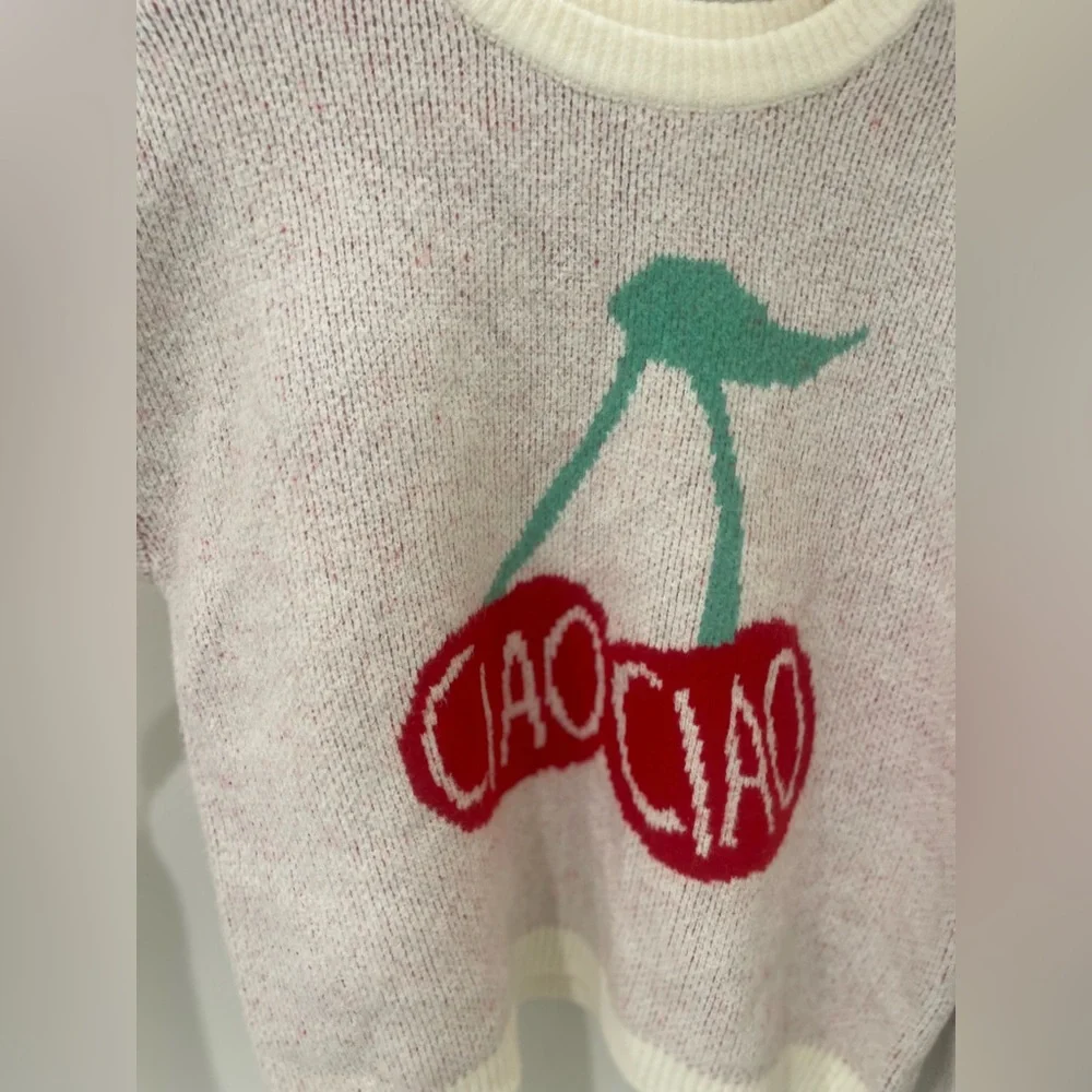 A New Day Ciao Ciao Cherries Pullover Heavyweight Cozy Sweater Cherry LG